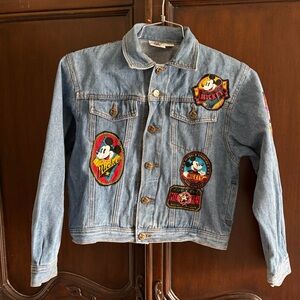 Vintage 90s Mickey & Co Denim Jacket Youth Large Cropped Disney Patch Jacket